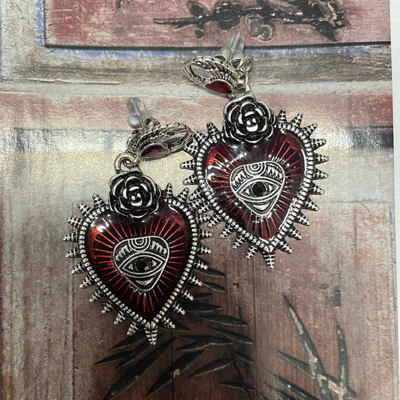 ✨New Dolls Kill Red Heart Angel Wings Dangle Earrings✨ - Picture 6 of 14